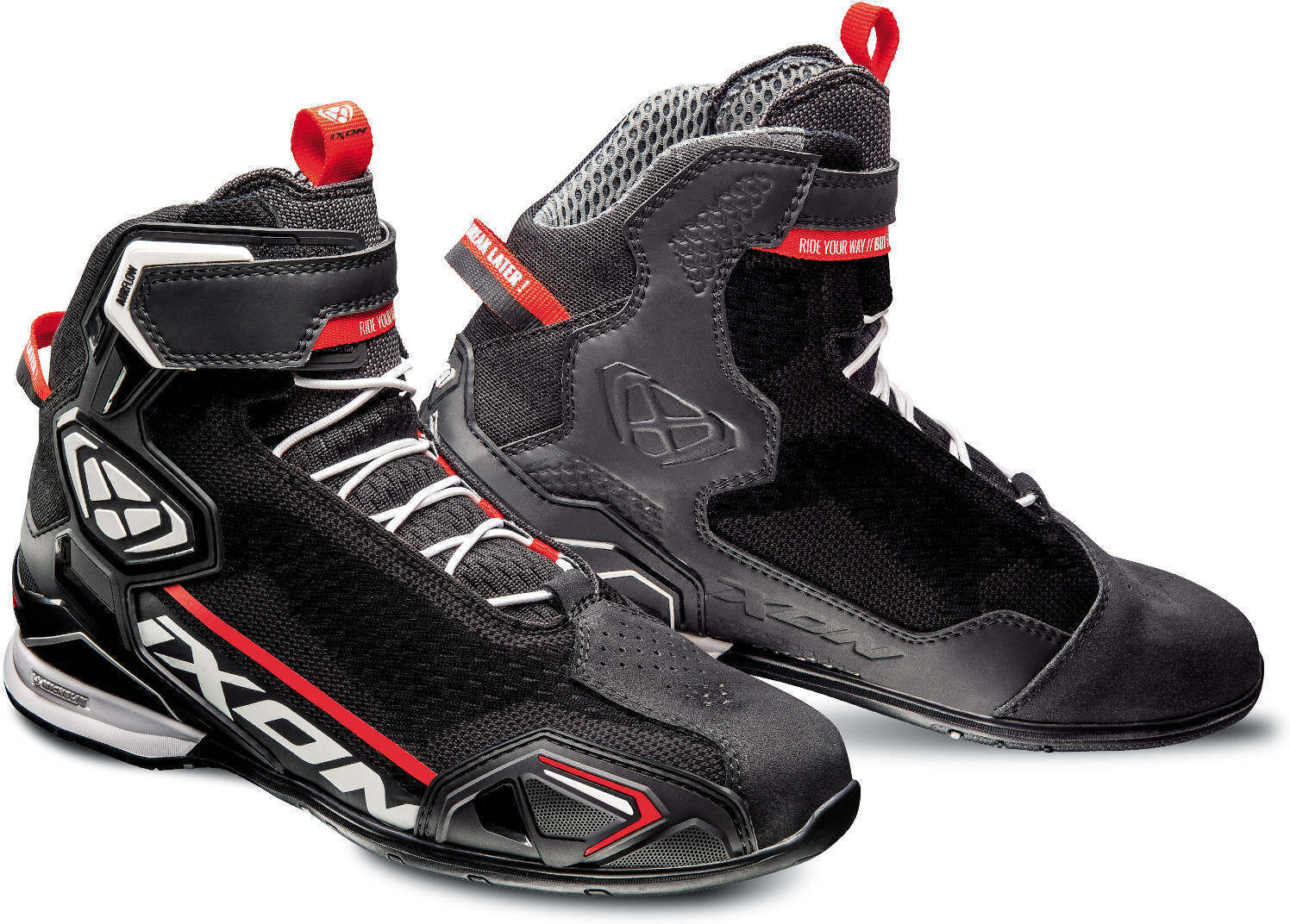 Ixon Bull Knit Zapatos de moto - Negro Blanco Rojo (47)