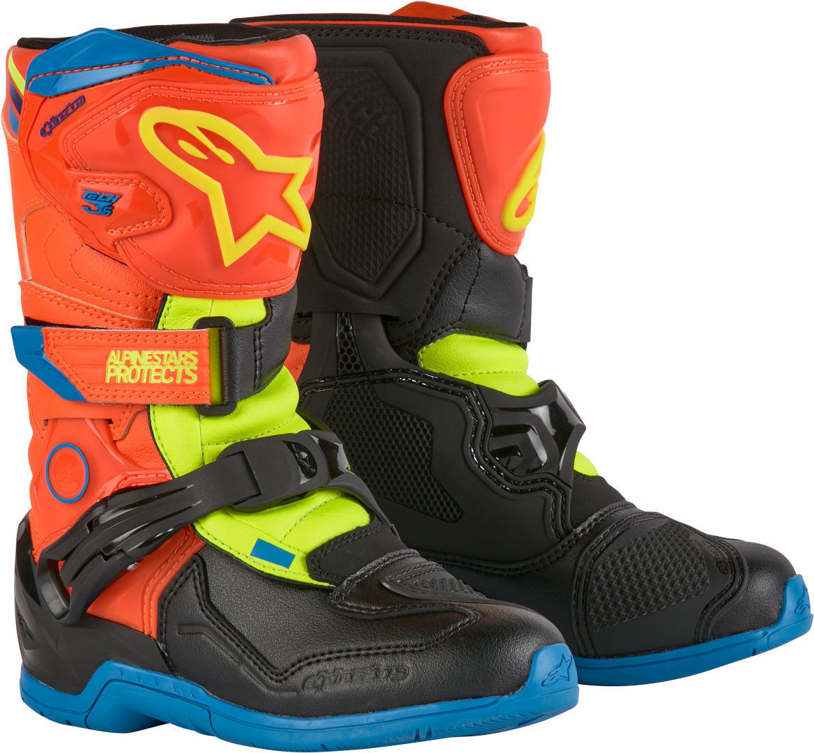 Alpinestars Tech 3S Botas de motocross para niños - Azul Amarillo Naranja (32)