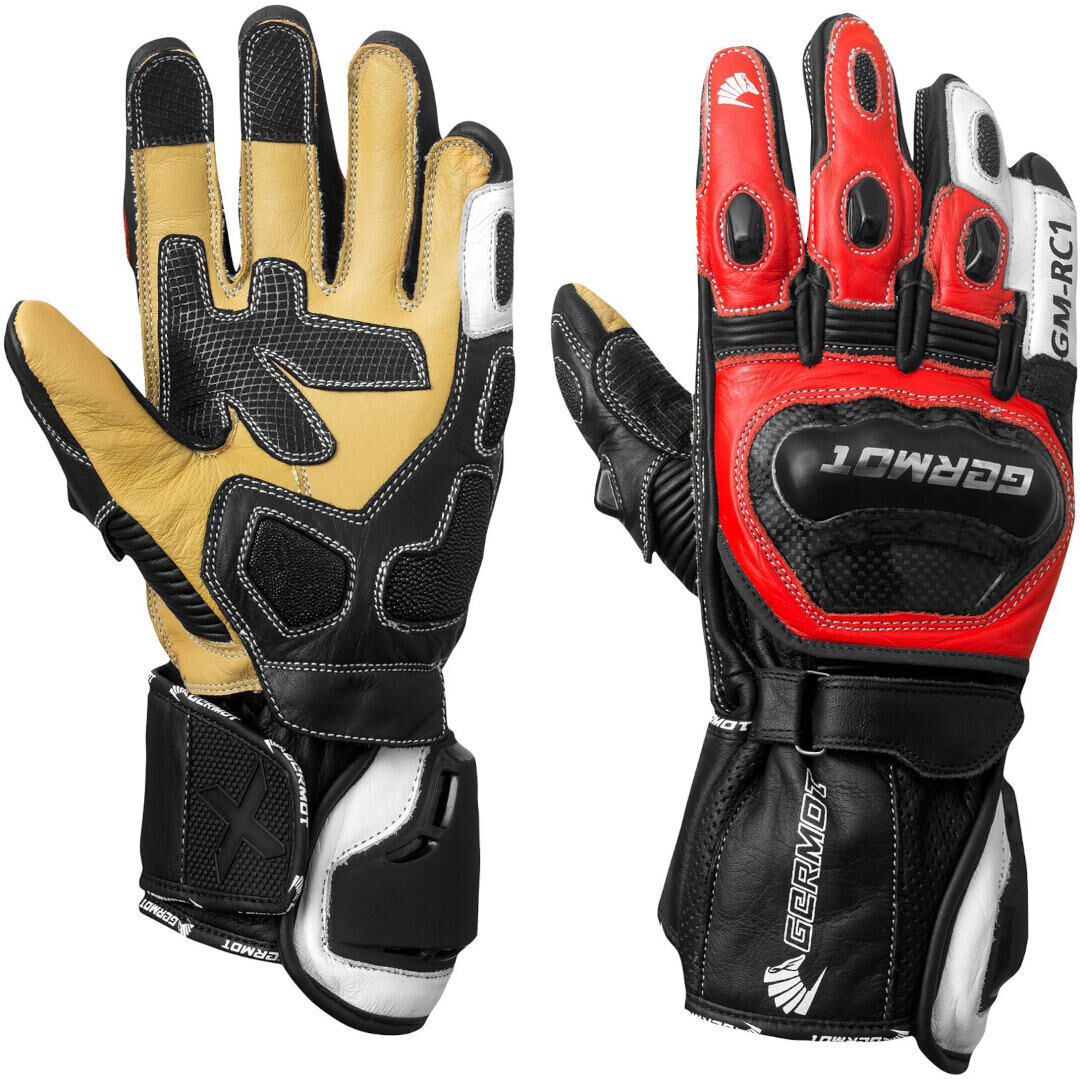 Germot Minneapolis Guantes de moto - Negro Blanco Rojo Beige (M L)