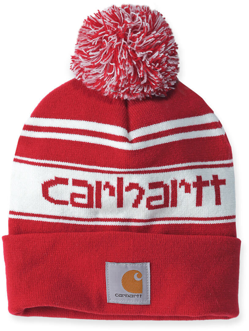 Carhartt Knit Cuffed Logo Beanie - Blanco Rojo (un tamaño)
