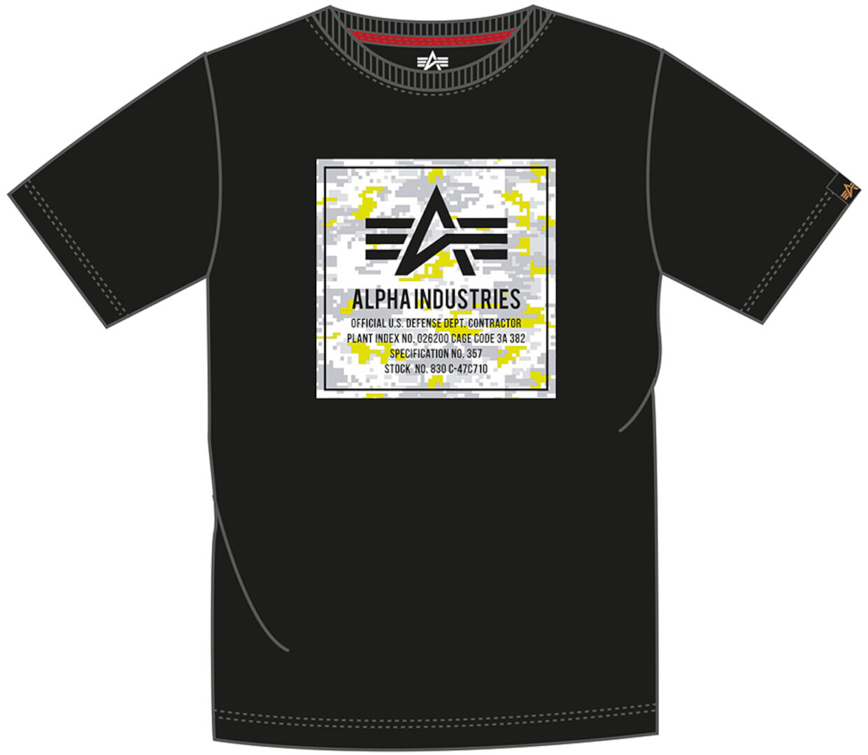 Alpha Camo Block Camiseta - Negro Blanco Amarillo (L)