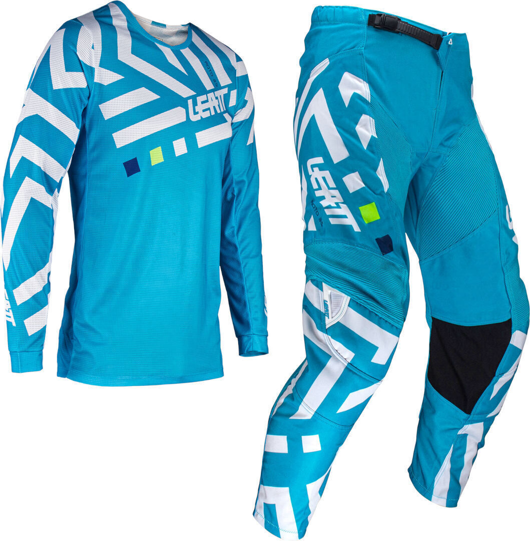 Leatt 3.5 Ride Pattern 2024 Conjunto de camiseta y pantalones de motocross - Blanco Azul (2XL)