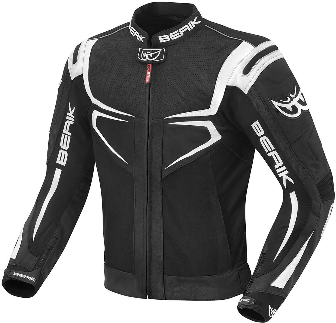 Berik Radic Chaqueta de cuero / textil de motocicleta - Negro Blanco (56)