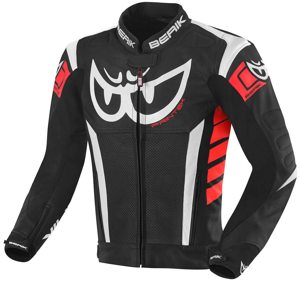 Berik Zakura Chaqueta de cuero para motocicleta - Negro Blanco Rojo (52)