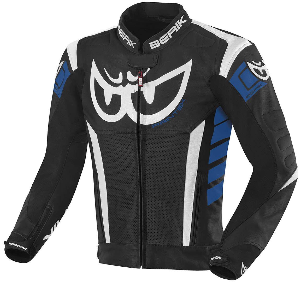 Berik Zakura Chaqueta de cuero para motocicleta - Negro Blanco Azul (52)