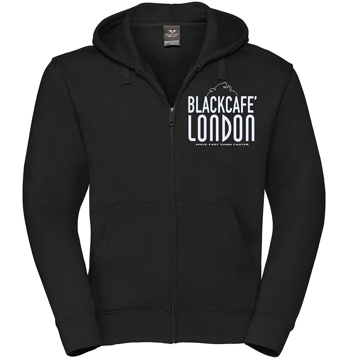 Black-Cafe London Classic Zip Hoodie - Negro Blanco (XL)