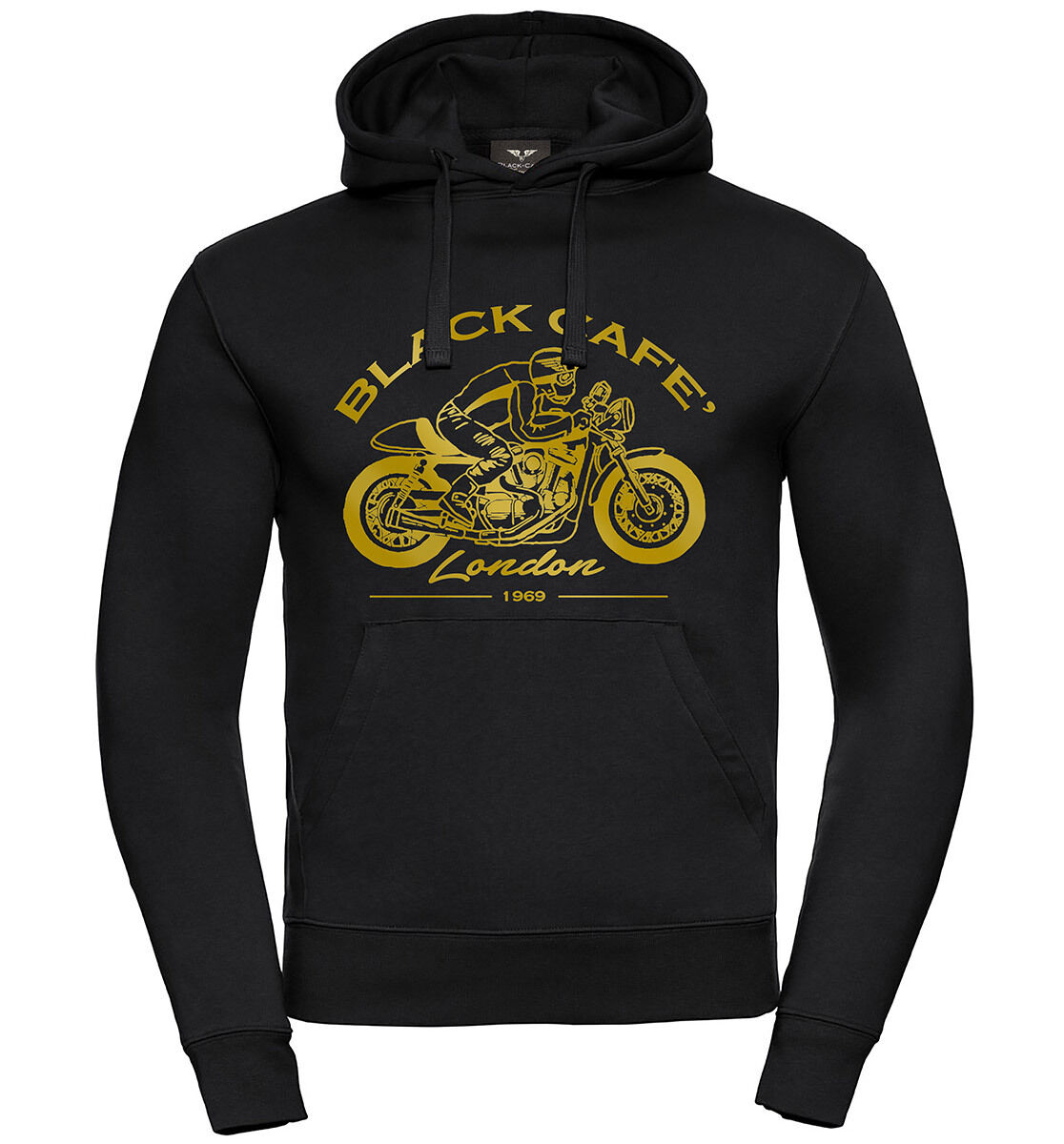 Black-Cafe London Retro Bike sudadera con capucha - Negro Oro (3XL)