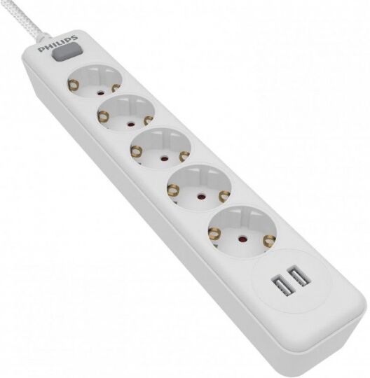 Regleta de 5 enchufes + 2 usb Philips SPN3052WA