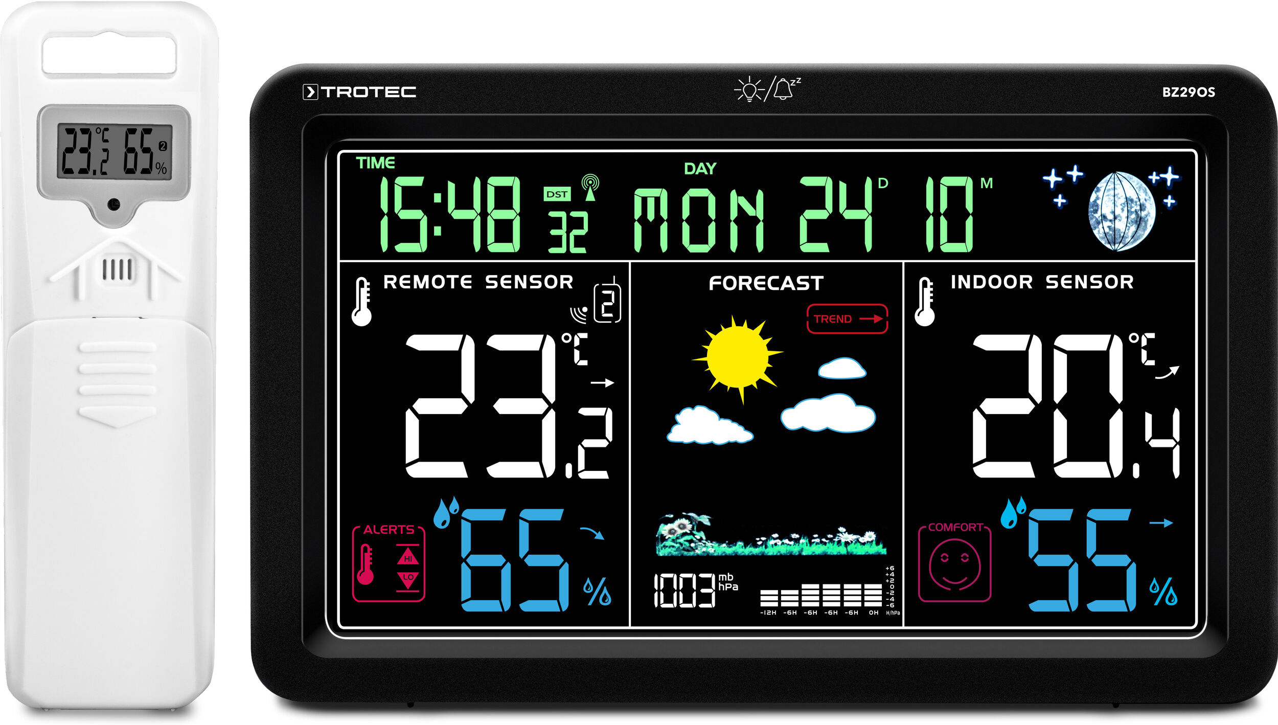 Trotec Estación meteorológica digital inalámbrica y monitor climático con sensor exterior BZ29OS