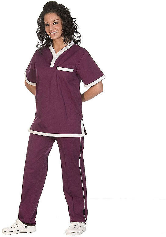 Pantalón unisex con elástico en cintura color morado-blanco Pantalón unisex con elástico en cintura color morado-blanco