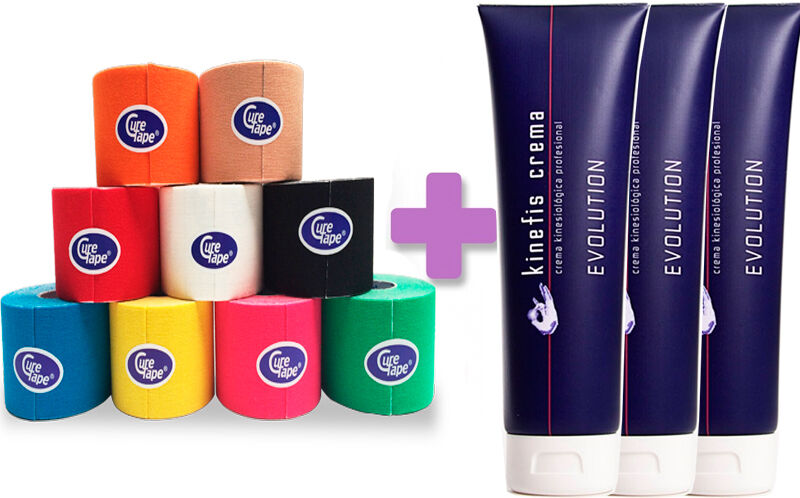 PACK VENDAJE CURE TAPE: 6 Rollos Vendaje Neuromuscular Cure Tape 5cm X 5m + 3 Cremas Analgésicas Kinefis Evolution 300 cc PACK VENDAJE CURE TAPE: 6 Rollos Vendaje Neuromuscular Cure Tape 5cm X 5m + 3 Cremas Analgésicas Kinefis Evolution 300 cc