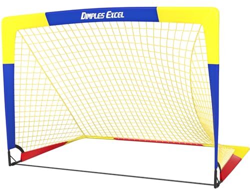 Dimples Excel Portería de Fútbol para Niños Plegables Portería Red para Niños Jardín Entrenamiento Futbol - 4'x 3', Azul+Amarillo,1 Pack