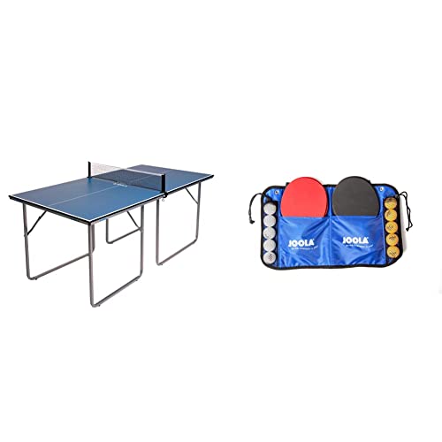 Joola - Mesa de Ping - Pong, Color Azul 182 x 91 cm (Areas pequeñas) + Family - Set Familiar de Raquetas y Pelotas de Tenis de Mesa