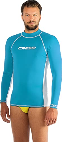 Cressi Rash Guard Man Long SL Camiseta Mangas Largas, en Tejido Elástico Especial, Protección Solar UV (UPF) 50+, Hombres, Aguamarina/Blanco, S