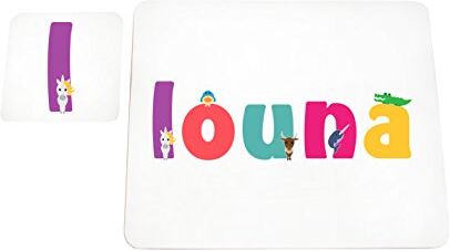 Little Helper mantel con Coaster estilo illustratif pintado con el nombre de joven Louna