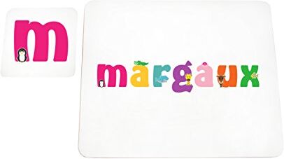 Little Helper mantel con Coaster estilo illustratif pintado con el nombre de joven Margaux