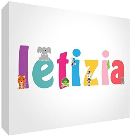 Little Helper LHV-LETIZIA-A7BLK-15IT - Panel decorativo para nacimiento/bautizo, idea de regalo, diseño personalizado con nombre de niña, laticia, multicolor, 7,4 x 10,5 x 2 cm