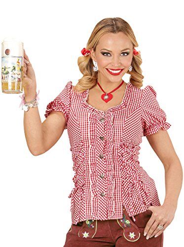 Widmann - Blusa bávara, mujer, traje tradicional, fiesta de la cerveza, bávaro, fiesta popular, fiesta temática, carnaval, a cuadros, rojo / blanco, botones
