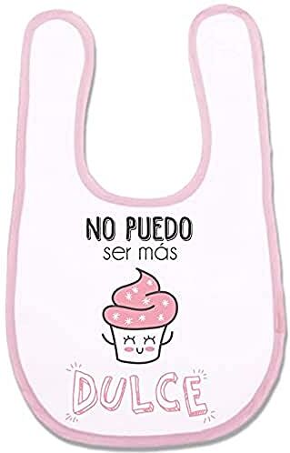 Supermolon 02154 - "No Puedo Ser Más Dulce" Babero Bebe con Velcro, Rosa Pastel, unisex