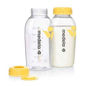 Medela pack de biberones de 250 ml sin BPA, pack de 2 biberones para extraer y almacenar la leche materna con un diseño duradero y seguro para el congelador y el frigorífico