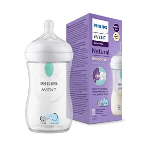 Philips Avent Biberón Natural Response: biberón de 260 ml con sistema AirFree, sin BPA, para recién nacidos a partir de 1 mes, estampado Elefante (modelo SCY673/81)