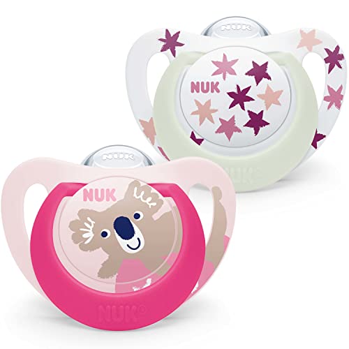NUK Star Baby Dummy 18-36 meses Chupetes de día y noche Silicona sin BPA Koala rosa 2 unidades