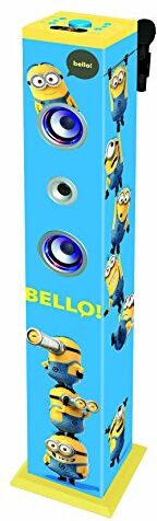 DESPICABLE ME Minions, GRU - Torre de Sonido con Altavoces Luminosos con Bluetooth, micrófono, Mando a Distancia, Ideal para Karaoke (Lexibook K8050DES), Azul/Amarillo