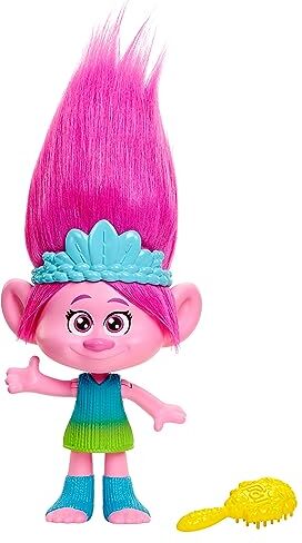 Trolls 3 Todos Juntos Rainbow HairTunes Muñeca Reina Poppy con pelo y corona con luces y sonidos y accesorios para peinar, inspirado en la película, juguete +3 años (Mattel HNF20)