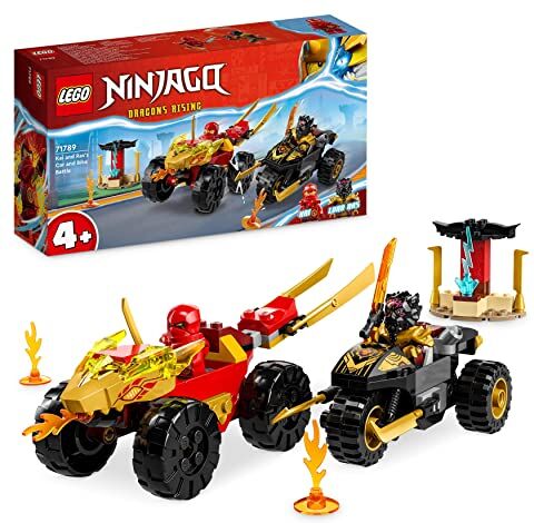 Lego 71789 Ninjago Batalla de Coches y Motos de Kai y RAS, Juguete de Carreras Ninja para Niños y Niñas a Partir de 4 Años, con Minifiguras y Vehículos de la Serie de Televisión Dragons Rising