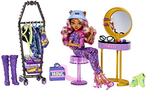 Monster Cable High Estudio de Moda Clawdeen Wolf Muñeca con tocador, Ropa y Accesorios, Juguete +4 años (Mattel HKY70)