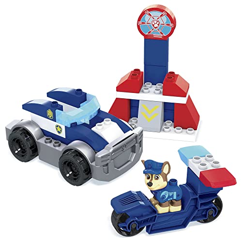 Mattel MEGA Bloks La Patrulla Canina Coche de policía de Chase Bloques de construcción con personajes, juguete para niños y niñas +1 año (Mattel GYJ00)