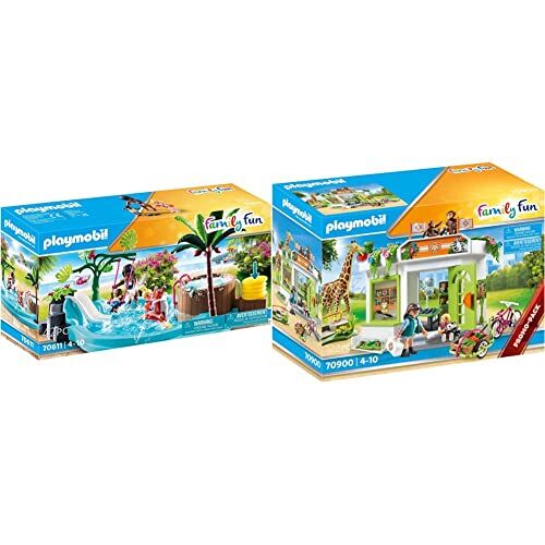 Playmobil Family Fun 70611 Piscina Infantil con bañera hidromasaje, para Jugar con Agua, Juguetes para niños a Partir de 4 años & Family Fun 70900 Consulta Veterinaria en el Zoo