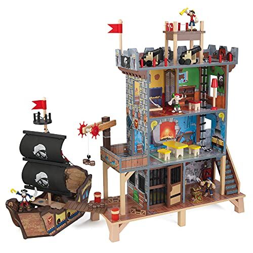 KidKraft Juego de Madera Pirate'S Cove con Barco Pirata y Figuras, Set con Tesoro Iluminado y cañones con Sonido y luz, Juguetes niños y niñas 3+ años (63284)