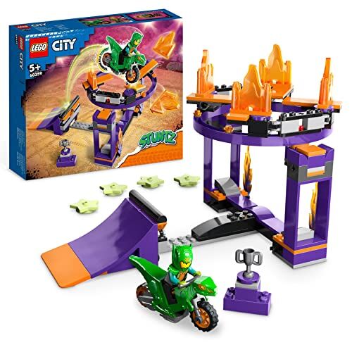 Lego 60359 City Stuntz Desafío Acrobático: Rampa y Aro, Juguete 2 en 1, Moto de Dinosaurio, Mini Figura de Piloto, Regalo de Cumpleaños para Niños y Niñas de 5+ Años