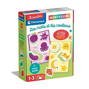 Clementoni - Palabras y Colores - Montessori - Juego Educativo en autonomía, Piezas táctiles para empotrar en Las Tablas, para niños de 1 a 3 años