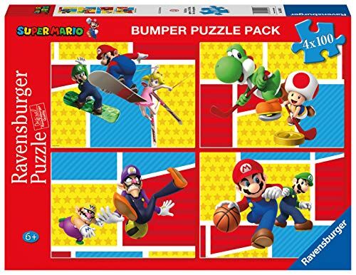 Ravensburger - Puzzle Super Mario , Colección 4x100 Bumper Pack, 4 Puzzle de 100 Piezas, Puzzle para Niños, Edad Recomendada 5+ Años