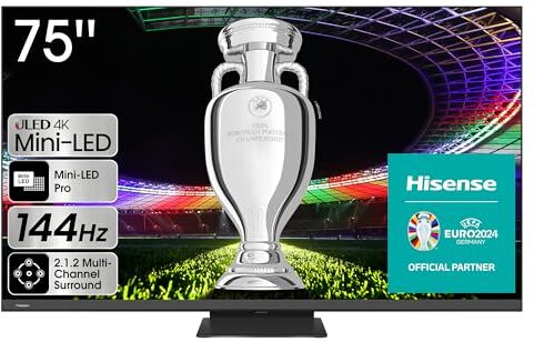 Hisense 75U8KQ Mini-LED VIDAA Smart TV, 75 Pulgadas Televisor, Quantum Dot Colour, 2.1.2 Sonido multicanal, Modo Juego de 144Hz, Dolby Vision IQ & Dolby Atmos (Nuevo 2023)