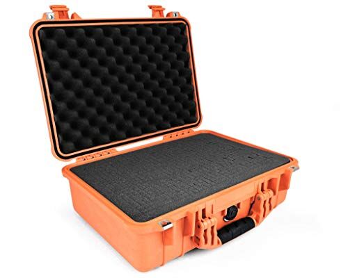 PELI 1500 Maleta estanca para transportar instrumentos, equipos fotográficos y electrónicos, IP67 estanca, 19L de capacidad, fabricada en Alemania, con espuma personalizable, color naranja