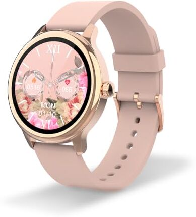 DCU Tecnologic - Smartwatch Sophie - Reloj Inteligente Mujer Rose Gold Case con Correa en Silicona Rosa - Pantalla táctil HD 1,2'' - IP67 Impermeable - 22 Modos de Deporte - App Smart DCU