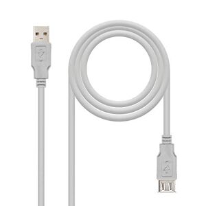NanoCable 10.01.0204 - Cable prolongador USB 2.0, tipo A/M-A/H, macho-hembra, beige, 3mts