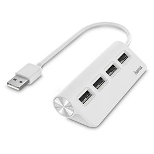Hama USB HUB con 4 Puertos (Concentrador USB con rápida Transferencia de Datos, Adaptador multipuertos USB. 4 en 1) Blanco