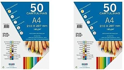 Dohe - Pack 50 Cartulinas A4 - Color Blanco - Peso: 180 g/m2 - Material escolar - Material de oficina (Paquete de 2)