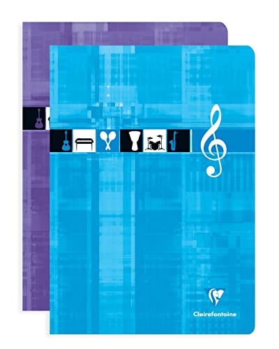 Clairefontaine 3114C - Cuaderno con grapado de música (A4, 21 x 29,7 cm, 48 páginas, 10 portadas con líneas, papel blanco 90 g, tapa para tarjeta con película, color aleatorio