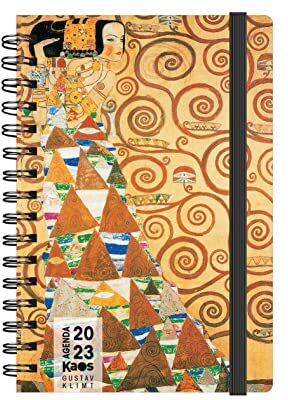 KAOS Agenda diaria 2023 con espiral - 12 meses con planificador - Medium 12 x 18,6 cm - Para casa oficina universitaria - cubierta de cartón elástica plana, marcador - No PVC - Klimt Espera, P000589