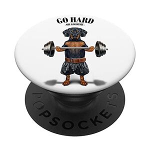 Fox Republic Design Black Dachshund Dog Muscle Training Fitness Levantamiento de pesas PopSockets PopGrip Intercambiable