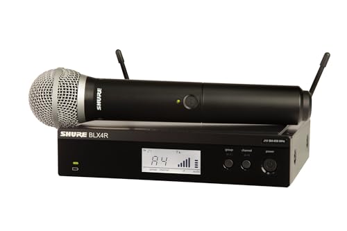 Shure Sistema de micrófono inalámbrico BLX24R/PG58 UHF para Iglesia, Karaoke, Voz, 14 Horas de duración de la batería, Alcance de 100 m, micrófono de Voz de Mano, Receptor de Montaje en Rack de Canal
