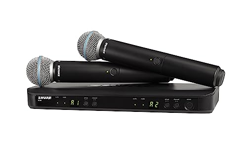 Shure Micrófono inalámbrico Shure BLX288/B58 UHF - Adecuado para Iglesias, Karaoke y Voces - Batería de 14 Horas, Alcance de 100m - Incluye (2) micrófonos Beta 58A, Receptor de Doble Canal - Banda K14