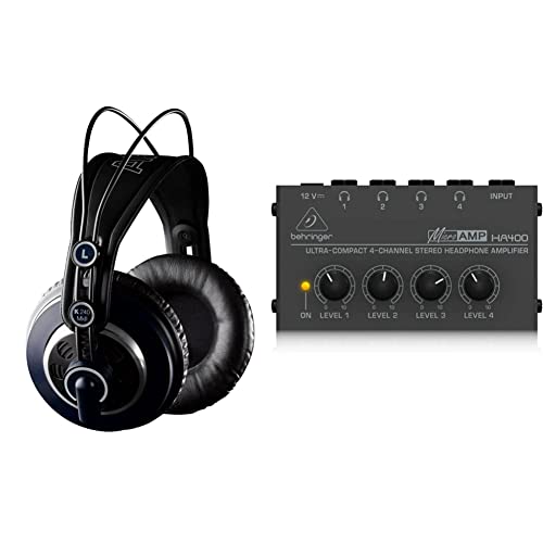 AKG K240 MKII - Semi Open - Auriculares de Diadema Semi-Abiertos, Color Negro & Best Price Square Headphone Amplifier, 4 CH Stereo HA400 by BEHRINGER