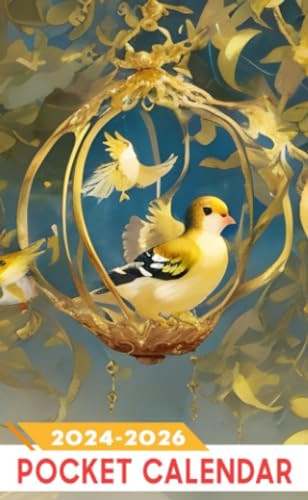 Potts, Nancy Pocket Calendar 2024 - 2026 With Moon Phase: Three-Year Monthly Planner for Purse , 36 Months from January 2024 to December 2026 Flying Goldfinch illustration