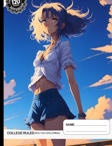 Cherry, Alex Composition Notebook College Ruled: Stunning Anime Girl Posing like a Model, Blue Shorts, Film Photography, Polished & Radiant, Synesthesia, Vibrant, ... 8K Ultra HD, Unreal Engine 5, Size 8.5x11